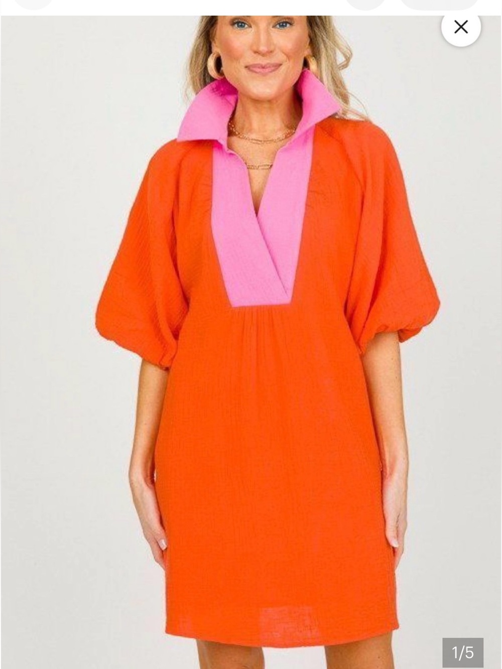 Thml orange pink collar dress M - Picture 3 of 4